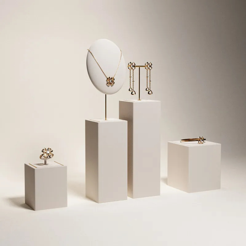 Luxury metal frame jewelry display set with white microfiber