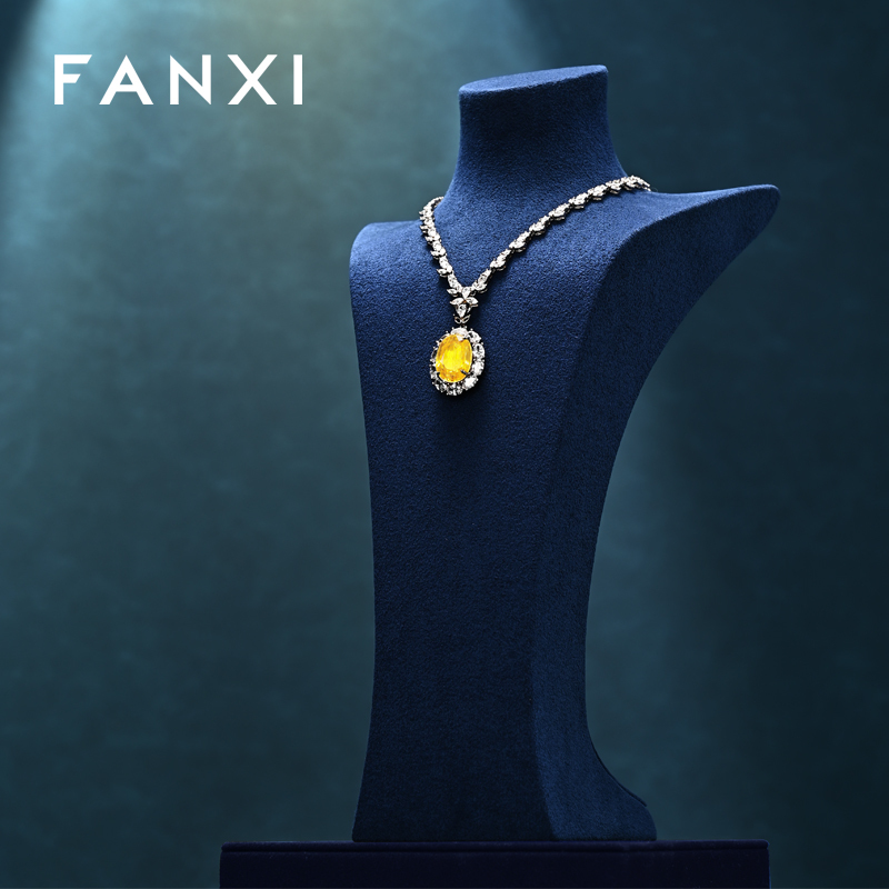 FANXI New Arrival Blue Microfiber Jewelry Bust