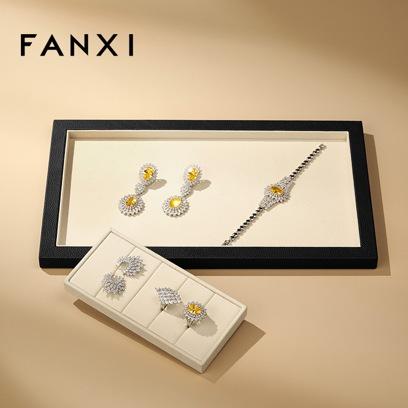 FANXI Hot-sale Beige Genuine Leather Jewelry Tray
