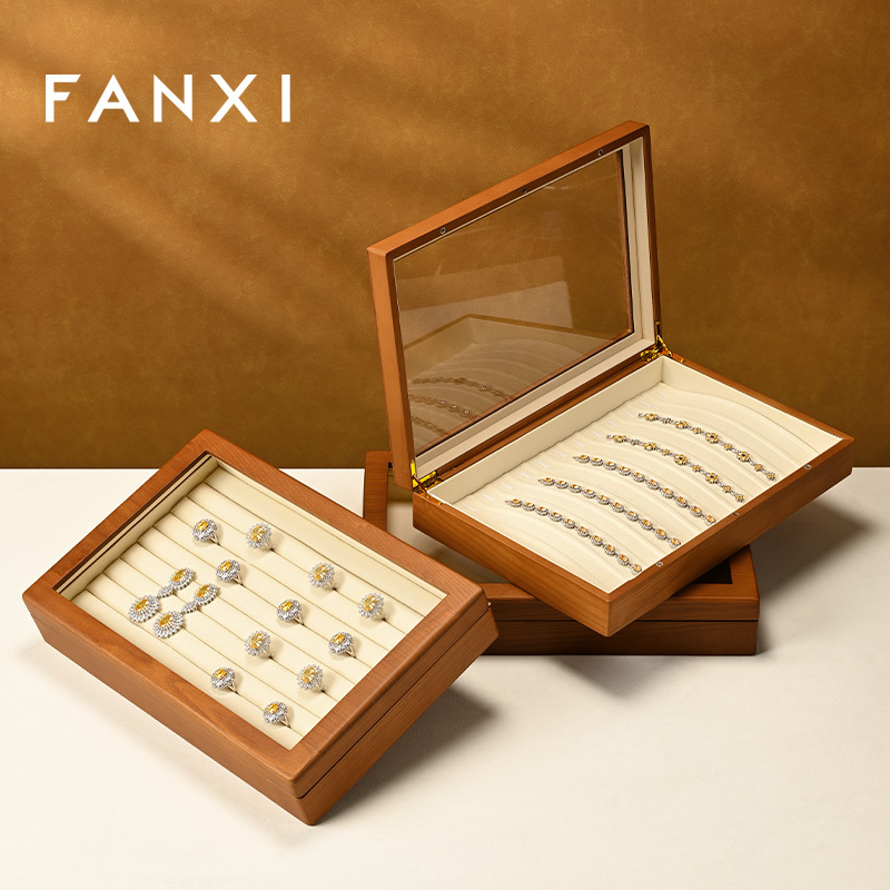 FANXI Wholesale Gray Solid Wood Jewelry Display Case