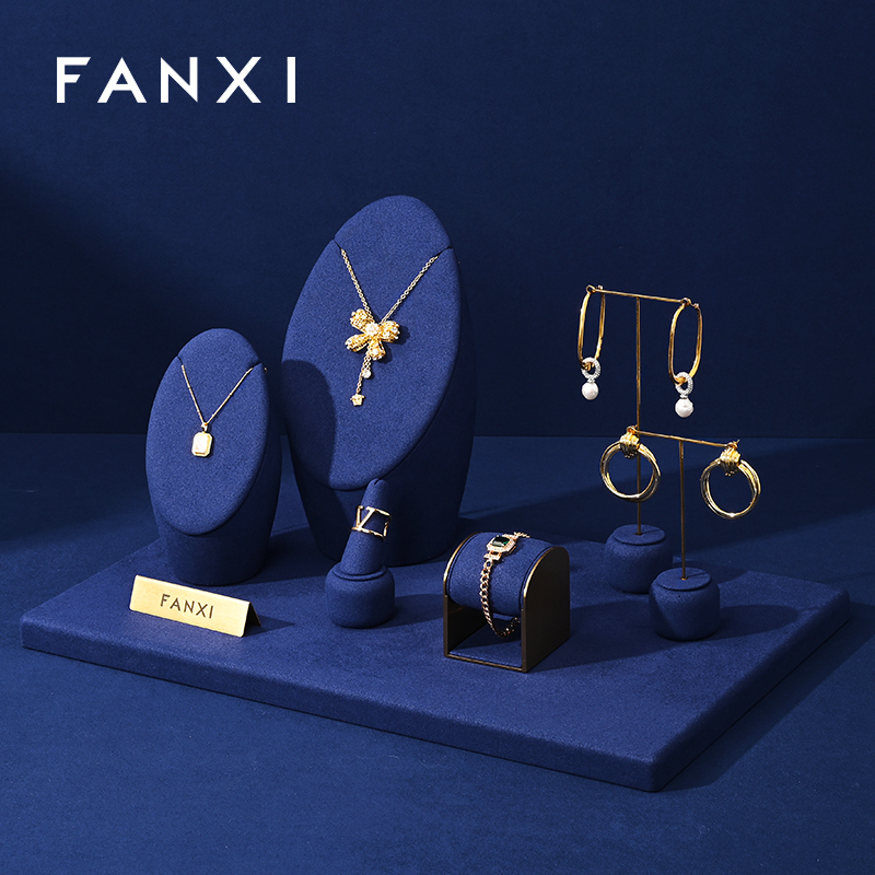 FANXI Wholesale Blue Microfiber Jewelry Display Set