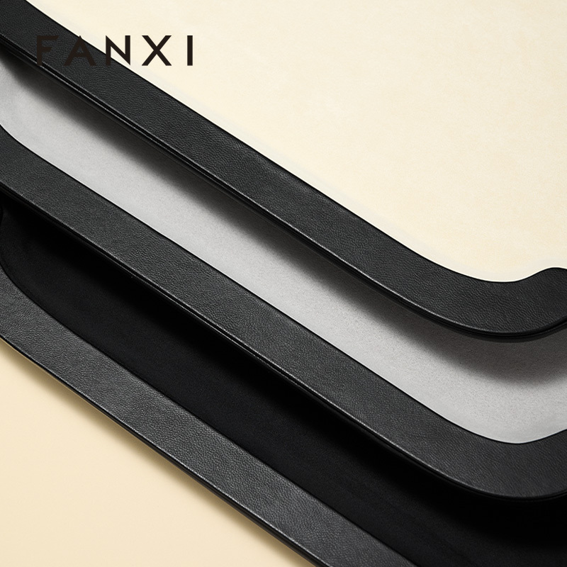 FANXI Luxury Beige PU Leather Velvet Jewelry Plate