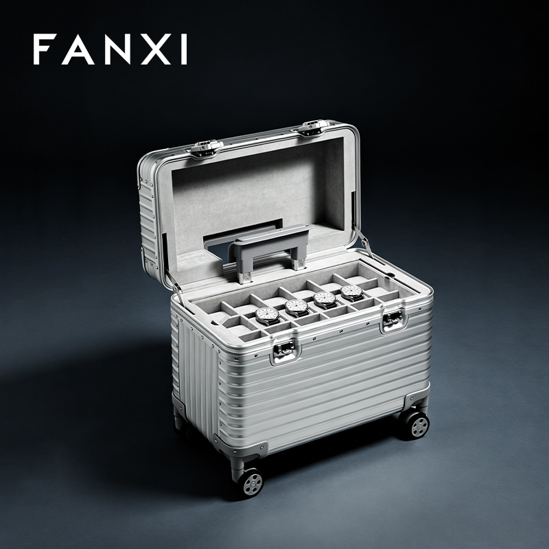 FANXI Luxury Silver Alloy Velvet Jewelry Rolling Case