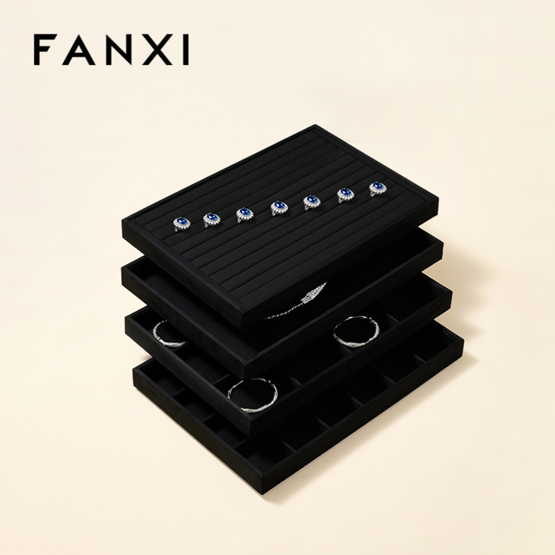 FANXI New Arrival Black Velvet Jewelry Tray