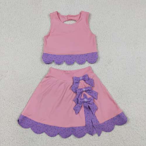 GSD3319 RTS Pink purple ice scream solid plaid print active girl yoga scallop skirt dress