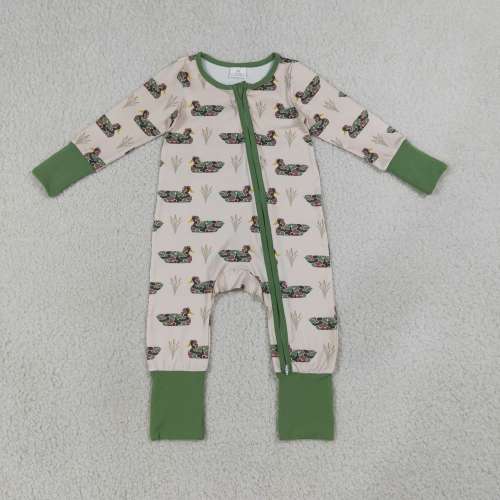 LR3117 Baby Green duck print long sleeve Rompers
