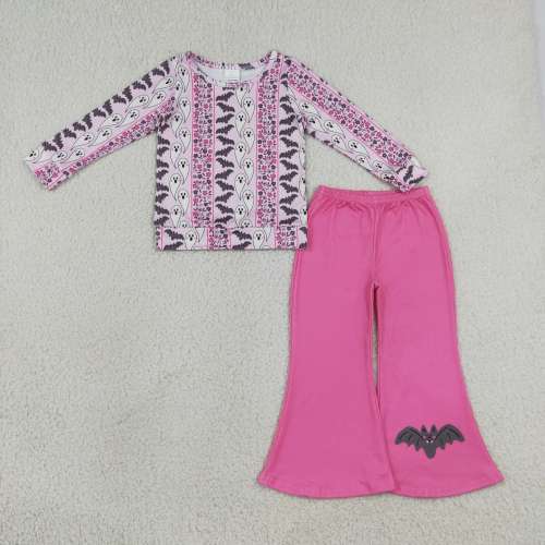 GLP3537 Pink Halloween bat boo long sleeve girl outfits