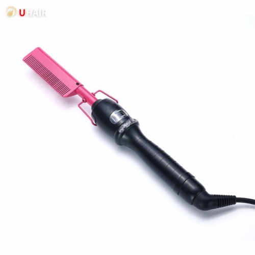 UHAIR Cut to Free Electric Hot Comb Pink Hair Straightener Electrical Straightening Comb
