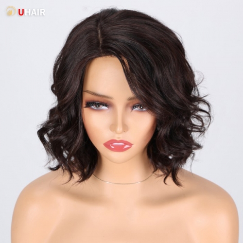 UHAIR High-level Machine Made Dark Brown Side Part Loose Wave 12 Inch Bob Wig