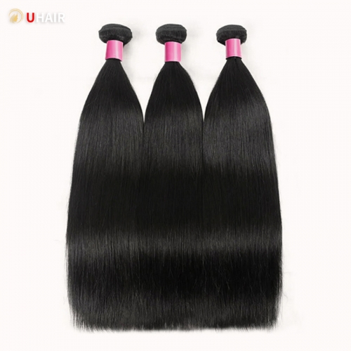 UHAIR Straight Hair 3 Bundles Human Hair with 4x4 Lace Closure Soft Unprocessed Indique Virgin Hair Extension