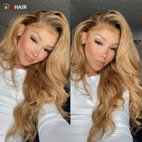 UHAIR # 27 Honey Blonde 150%-200% Density Body Wave Lace Front Wig For Black Women