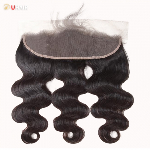UHAIR Black 13x4 HD Lace Frontal Human Hair 18 Inch Body Wave Ear to Ear Transparent Lace Frontal Closure