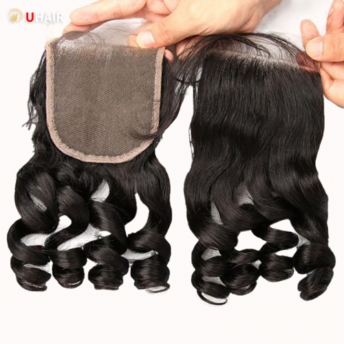 UHAIR 1b Hair Natural Black Human Hair Wigs Big Curly Lace Closure Half up Half down Weave Wig