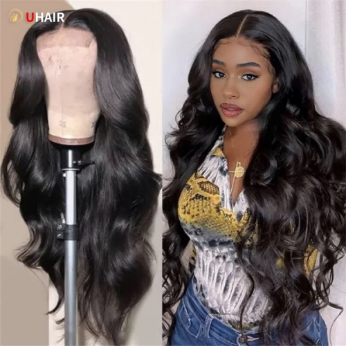 UHAIR 5x5 HD Lace Closure Pre Plucked Virgin Body Wave 180% Density Middle Part Melted Match All Skin Color