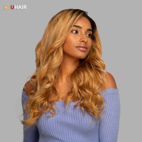 UHAIR Indian Loose Wave 1 Bundle Human Hair #27 Hair Color Dark Blonde with Dark Roots Remy Hair