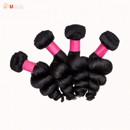 UHAIR Loose Wave 4 Bundles 9A Long Bundle Unprocessed Real 100% Human Hair Extensions Natural Black Color