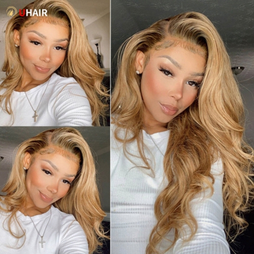 UHAIR 13x4 Lace Front Wigs #27 Honey Blonde 150% Density Body Wave Human Hair Wigs