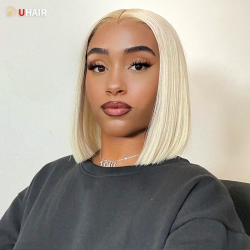 UHAIR 13x6 Lace Wig 180% Density Wigs Blonde Human Hair Straight Bob Wig for Women