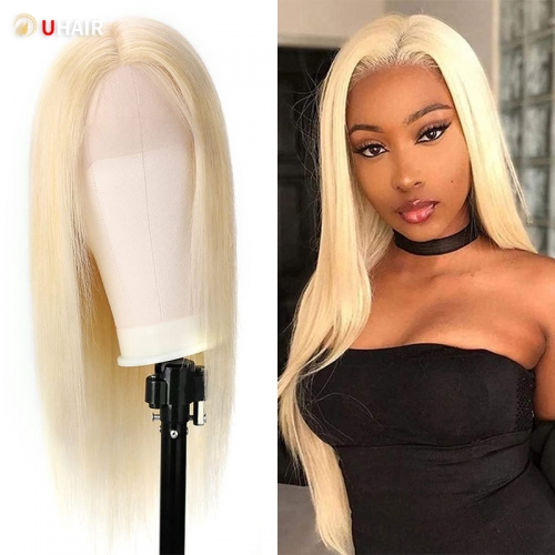 UHAIR 613 Blonde Straight Human Hair Pre-Plucked 13x4 Lace Frontal 180% Density Transparent Lace Front Wigs
