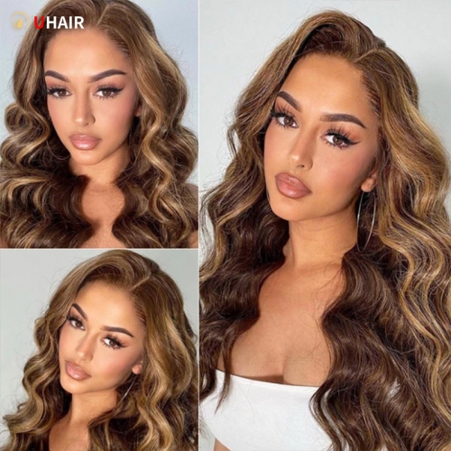 UHAIR #4/27 Colored Ombre Wigs Highlight Blonde Wig 13x4 Lace Body Wave Wig