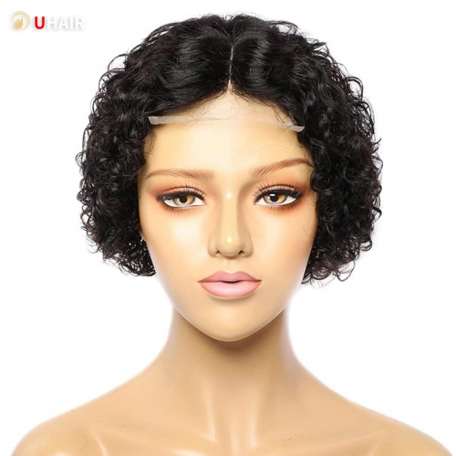 UHAIR Curly Pixie Cut Wig Short Bob Wigs Human Hair Transparent Lace Frontal Wig