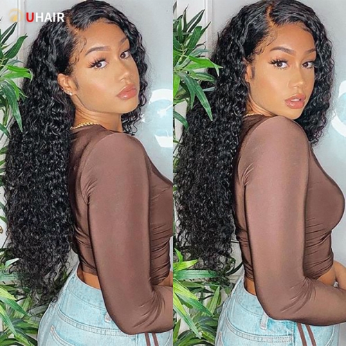 UHAIR Black Jerry Curly 13x4 Lace Wig 150% Density Natural Human Hair Wigs for Women