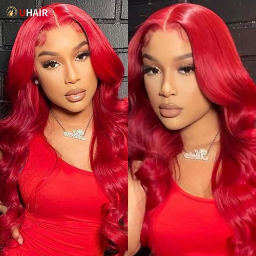 UHAIR Red Color Wigs 180% Density 13x6 Lace Frontal Wigs Body Wave Lace Front Wigs Human Hair with Baby Hair