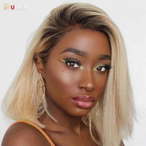 UHAIR 13x4 Lace Wig Ombre Blonde Hair Straight Bob 150% Density Wig for Women
