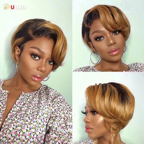 UHAIR Ombre Short Bob 13x4 Lace Front Wigs 4/27 Honey Blonde Highlight Lace Frontal Wigs Human Hair Wigs
