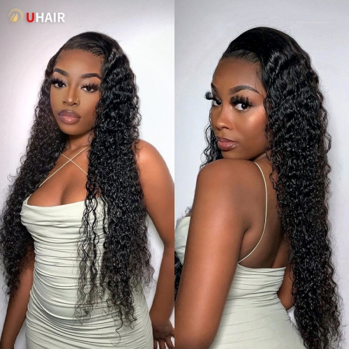 UHAIR Glueless 180% Density 13x6 Lace Frontal Wig Jerry Curly Lace Front Wigs Human Hair Bleached Knots Wig