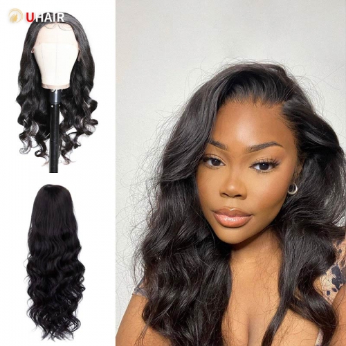 UHAIR Natural Black 180% Density 13x4 Lace Wigs Human Hair Body Wave Wigs
