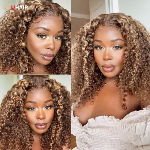 UHAIR 150% Density HD Transparent Lace Frontal Wigs 13x4 Honey Blonde P4/27 Butterfly for Black Women