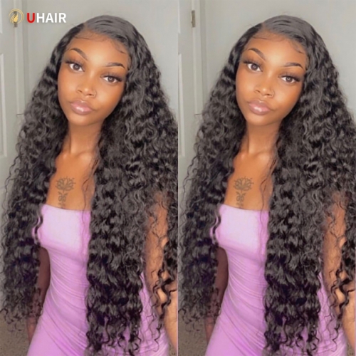 UHAIR Water Wave Lace Front Wigs Pre Plucked Hairline 200% Density with Baby Hair 13x4 Lace Frontal Wig