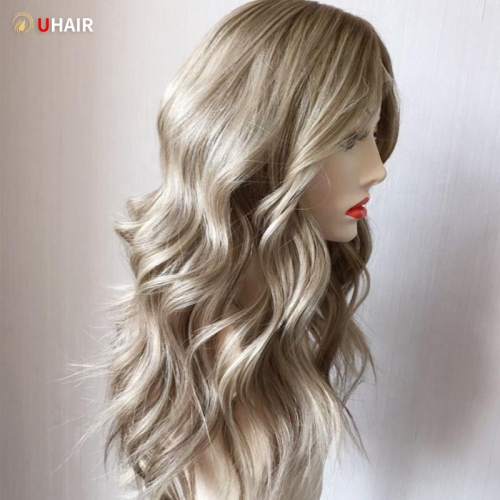 UHAIR 150 Density Natural Wave Virgin Hair 4x4 Lace Wig Stock Blonde Silk Top Long Layer Jewish Human Hair Wigs
