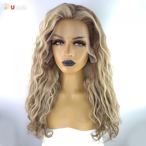 UHAIR Light Blonde 13x6 Lace Frontal 100% Human Hair Balayage Glueless Lace Wig Jewish Wigs