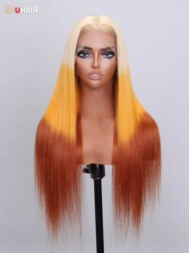 UHAIR 13x4 Lace Front Blonde to Ginger Brown Reverse Ombre Straight Human Hair Wigs