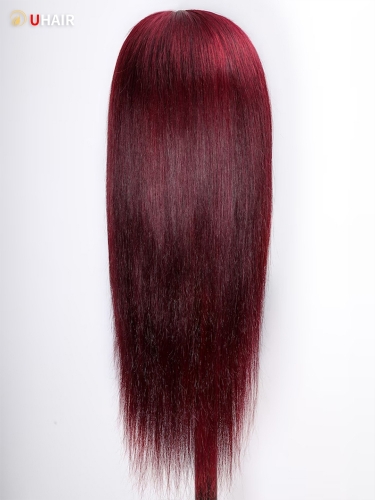 UHAIR Dark 99J Burgundy Straight 13x4 HD Transparent Lace Frontal 150% Density Human Hair Wigs for Woman