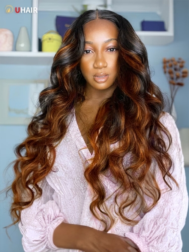 UHAIR Balayage #fb30 Body Wave Ombre Highlight 4x4 Free Part Lace Closure 1 Bundle