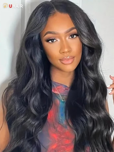 UHAIR Brazilian Human Hair 3 Bundles with Lace Closure Indique Virgin Black Hair Extensions