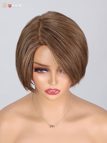 UHAIR Cheap Graceful Resolute Monofilament Semi Hand Tied Milk Chocolate Mix Short Hair Color Wigs for Women