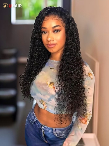 UHAIR 4x0.75 Jerry Curly Lace Front Wigs 150% Density Glueless Brazilian Wet and wavy human hair wigs