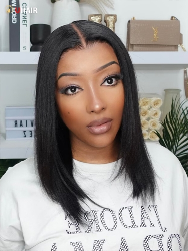 UHAIR Short Straight Wigs Bob Wig Transparent Lace Front Wigs Human Hair with Side Part