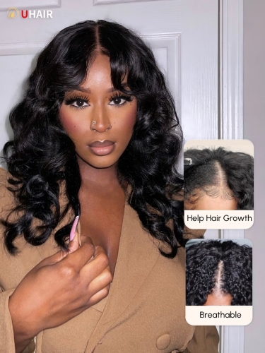 UHAIR Super Natural Human Hair Wig Beginner Friendly V Part No Leave Out Body Wave Wig