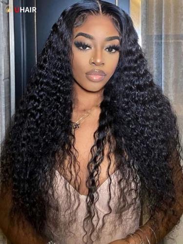 UHAIR 200 Density Wig Glueless Lace Wigs Natural Curly Hair Weave Extensions with 13x4 Frontal Wig