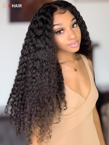 UHAIR 4 Bundles 13x4 Lace Frontal Human Hair Jerry Curly Hair Black Wigs