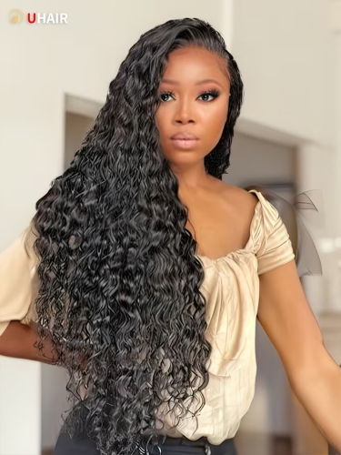 UHAIR 3 Bundles Human Hair Loose Deep Wave Hair With Frontal Virgin Hair Wigs