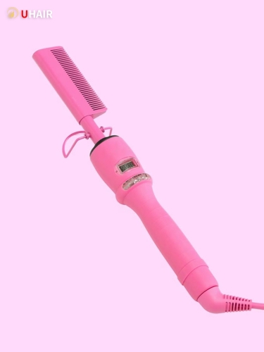 UHAIR Electric Hot Comb Pink Hair Straightener Electrical Straightening Comb Curling Iron for Wigs