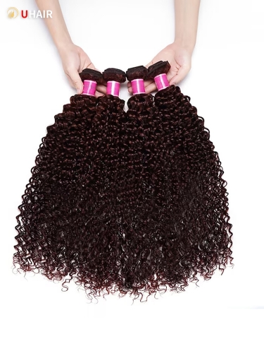 UHAIR Jerry Curly 4 Bundle 9a Grade 100% Remy Hair Bundles Reddish Brown Human Hair Extension