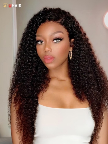 UHAIR 4 Bundles Curly Hairstyles Wig Extensions with Upgrade T Part Lace Wig Closure
