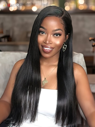 UHAIR Malaysian Straight Weave 3 Bundles with Free Part Lace Closure Virgin Human Hair Weft Extensions